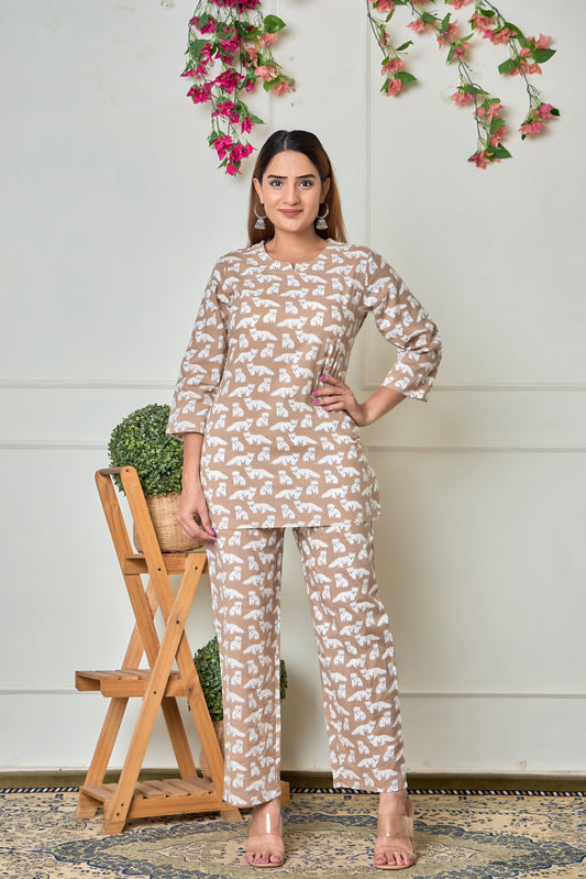 Brown Fox Cotton Lounge wear set
