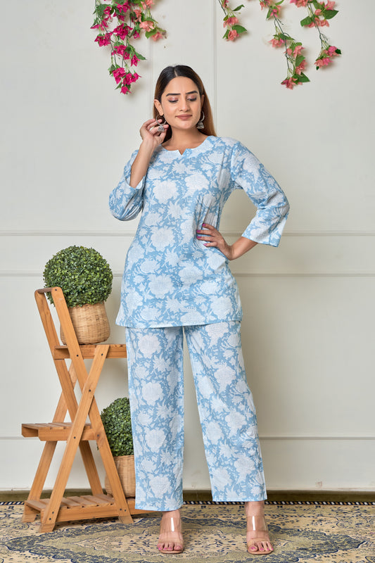 Charming Blue floral Lounge wear set