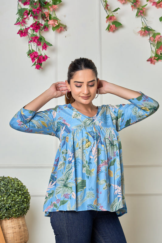 Classic Blue Rayon Short kurti