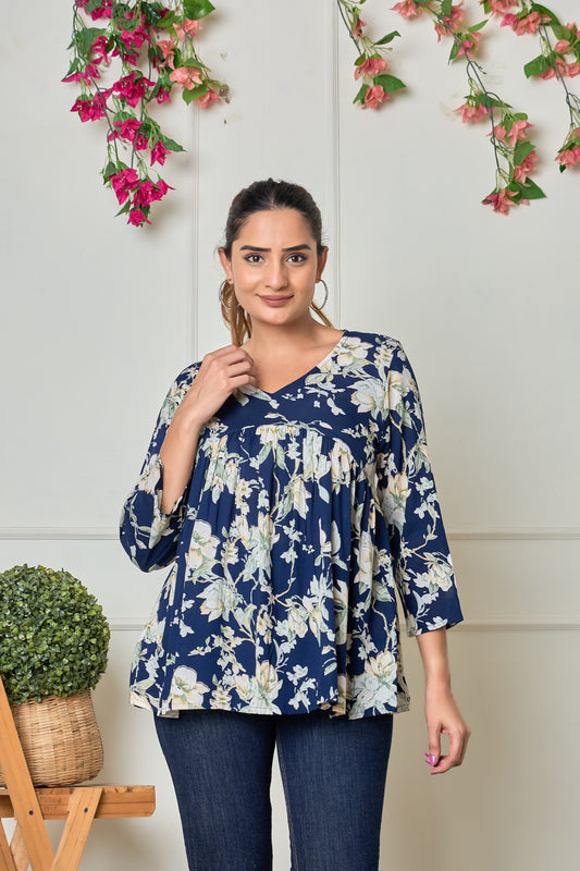 Midnight Flower Rayon Short kurti