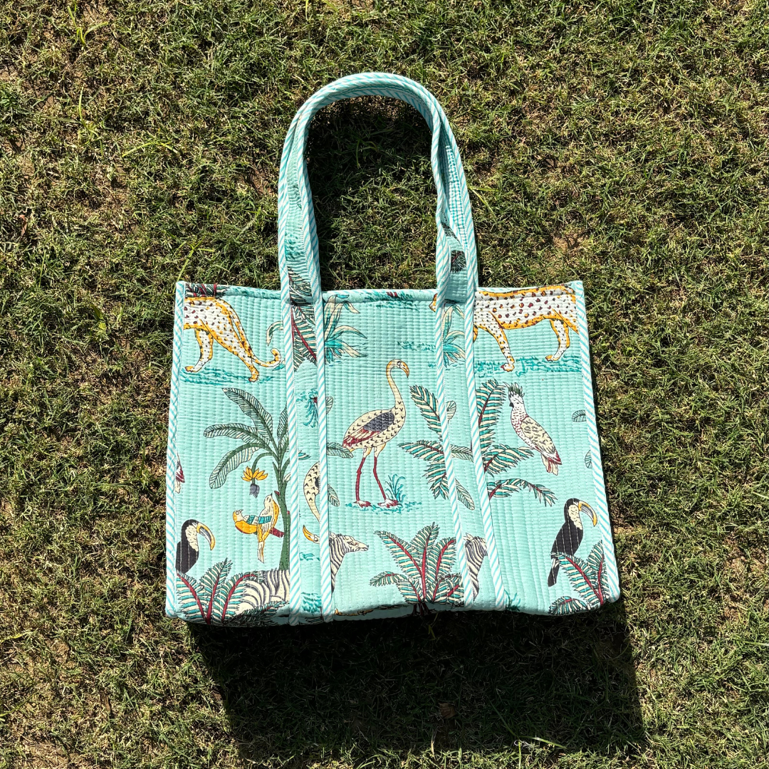Jungle Cotton Quilted Tote Bag
