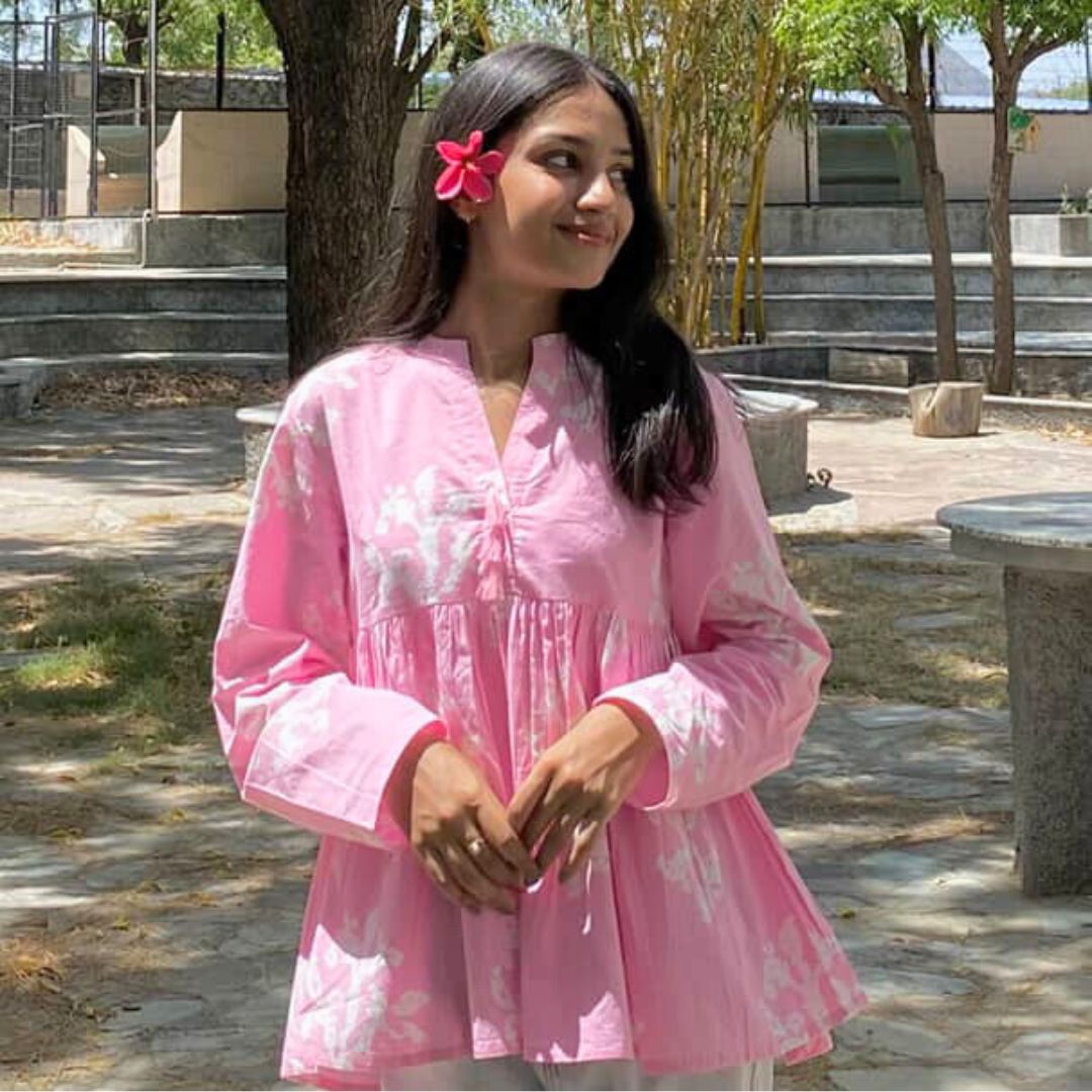 Pink Royal Flora Short kurti