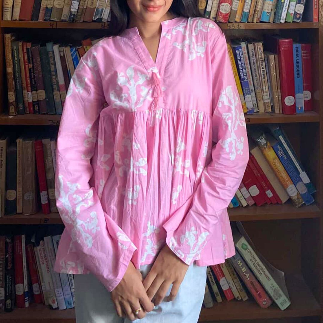 Pink Royal Flora Short kurti