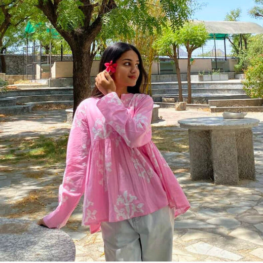 Pink Royal Flora Short kurti