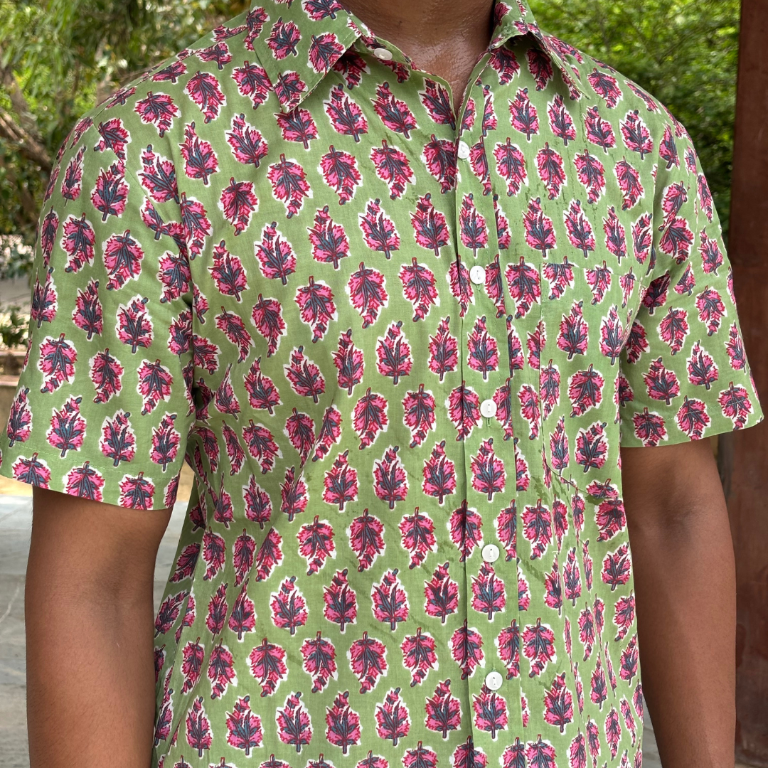 Green Pink Motifs short sleeve Shirt