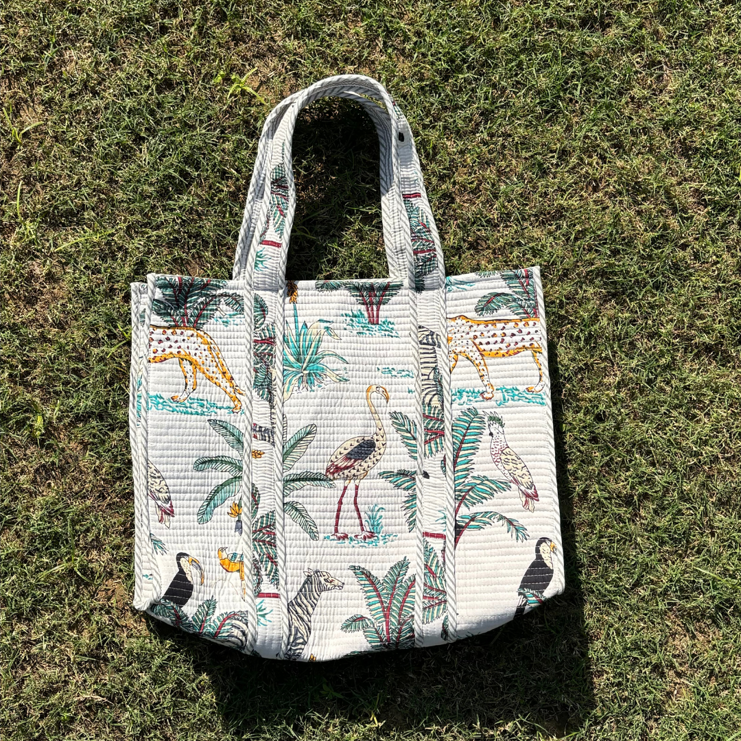 Jungle Cotton Quilted Tote Bag