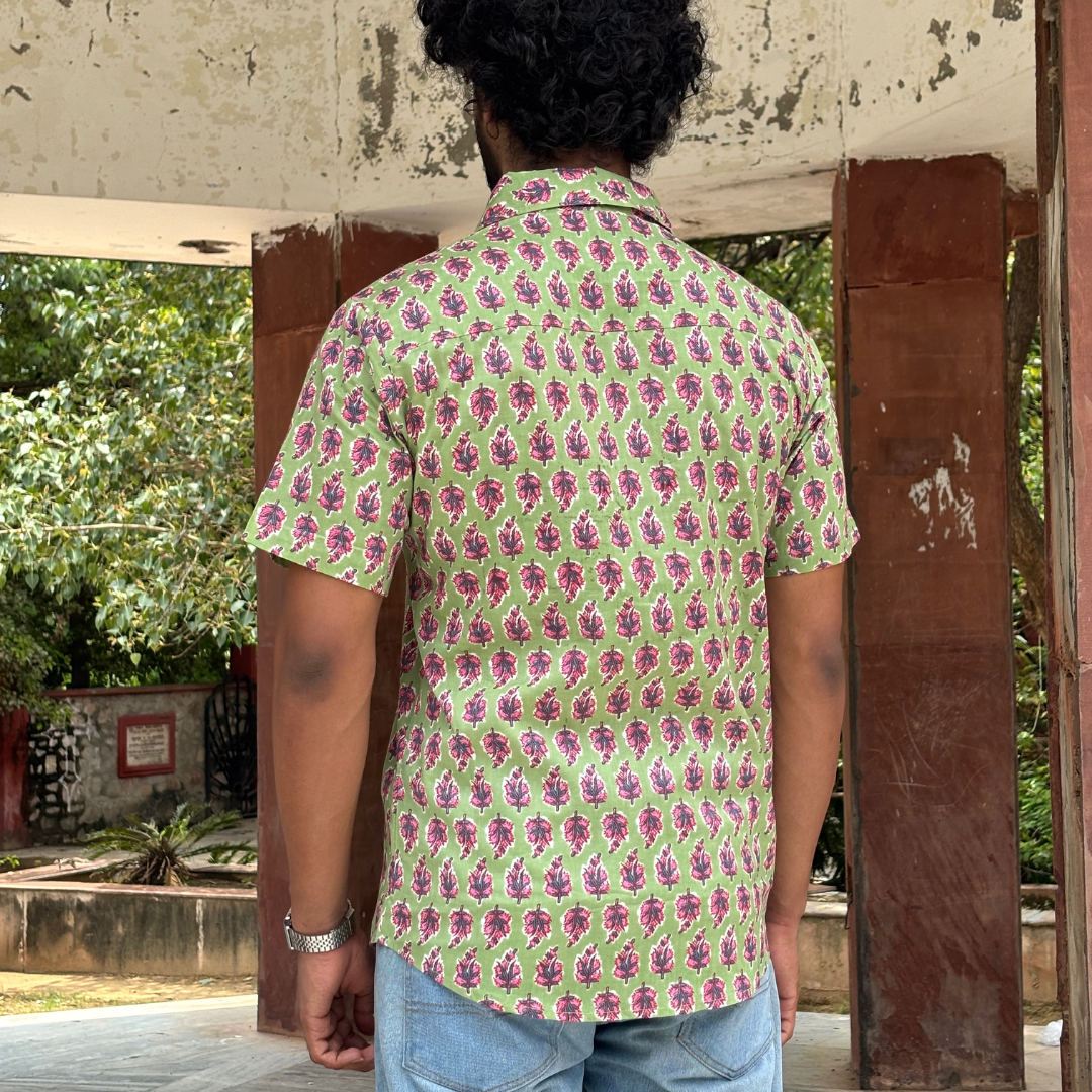 Green Pink Motifs short sleeve Shirt