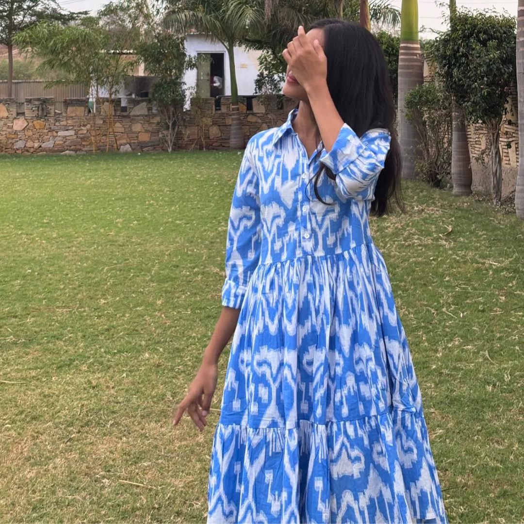 Bluebell Ikat Cotton Tier Dress