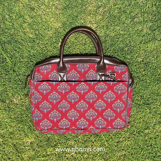 Red Mughalai Jaal Laptop Bag