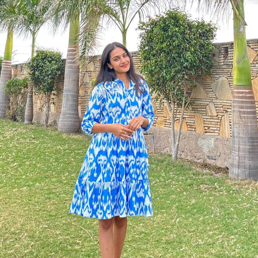 Bluebell Ikat Cotton Tier Dress