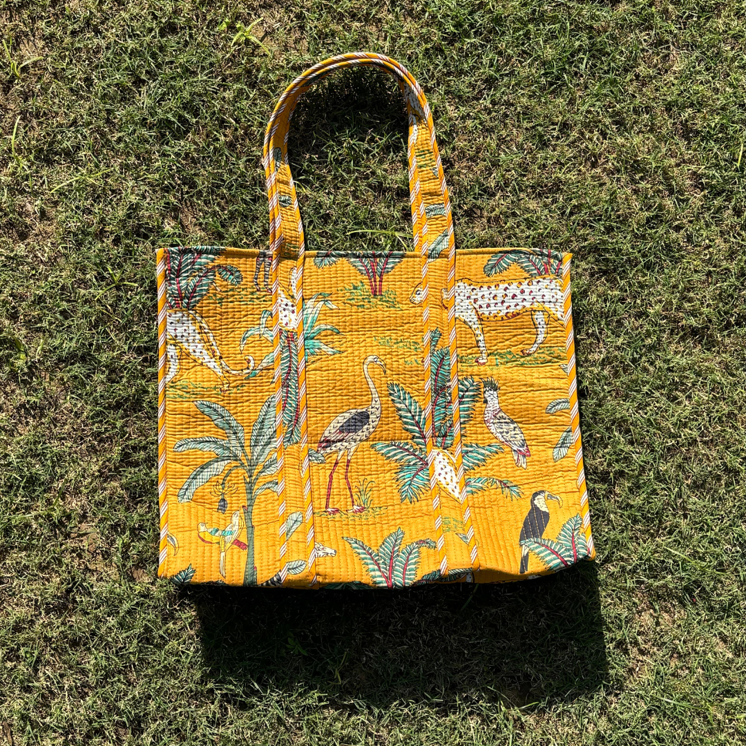 Jungle Cotton Quilted Tote Bag