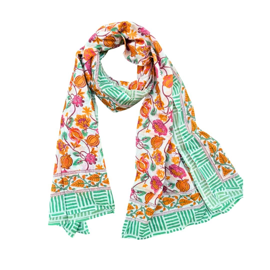All Beige Hand block printed Scarfs - GHAAVI.