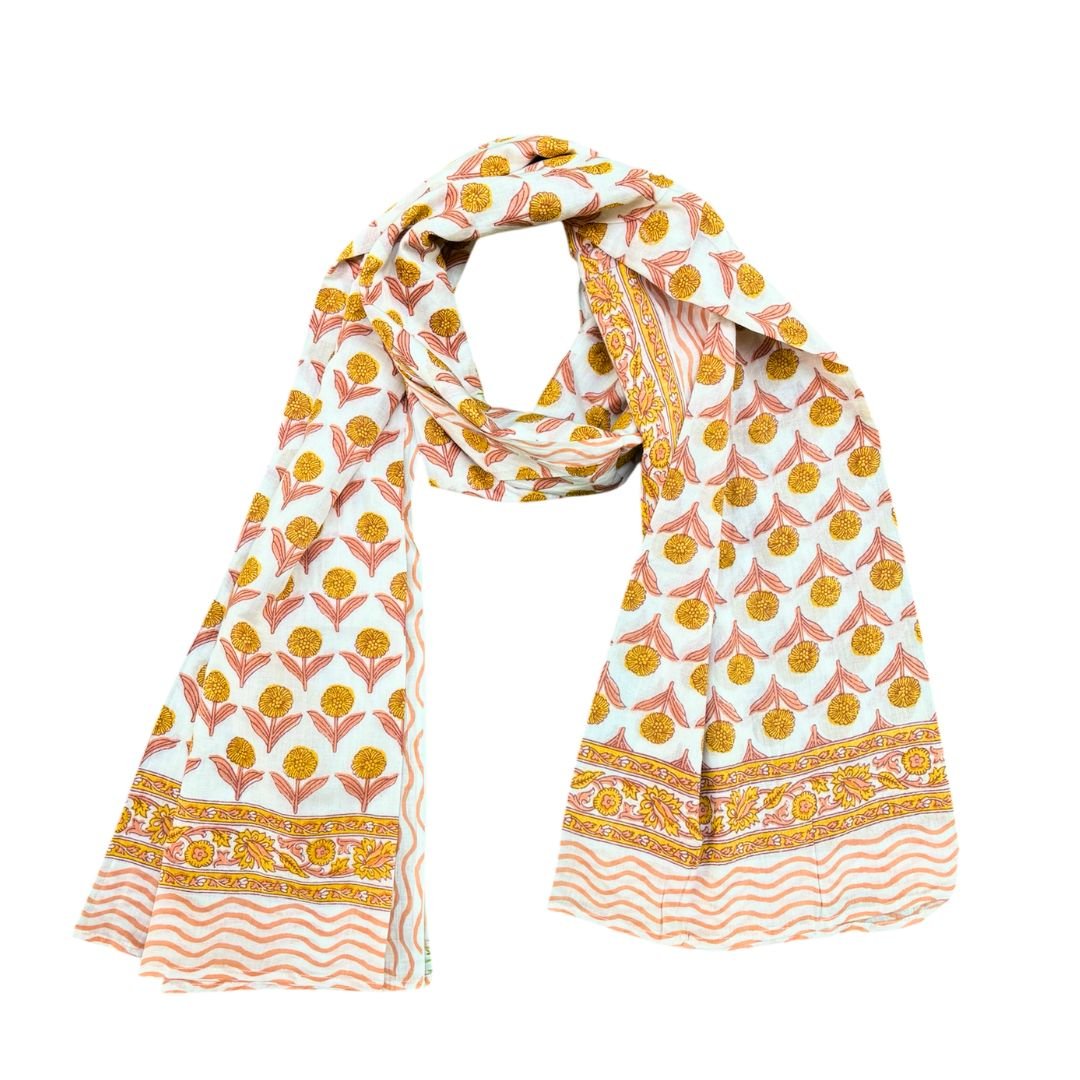 All Beige Hand block printed Scarfs - GHAAVI.