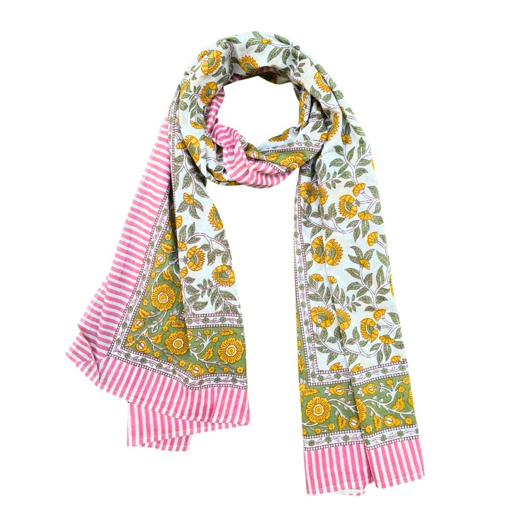 All Beige Hand block printed Scarfs - GHAAVI.