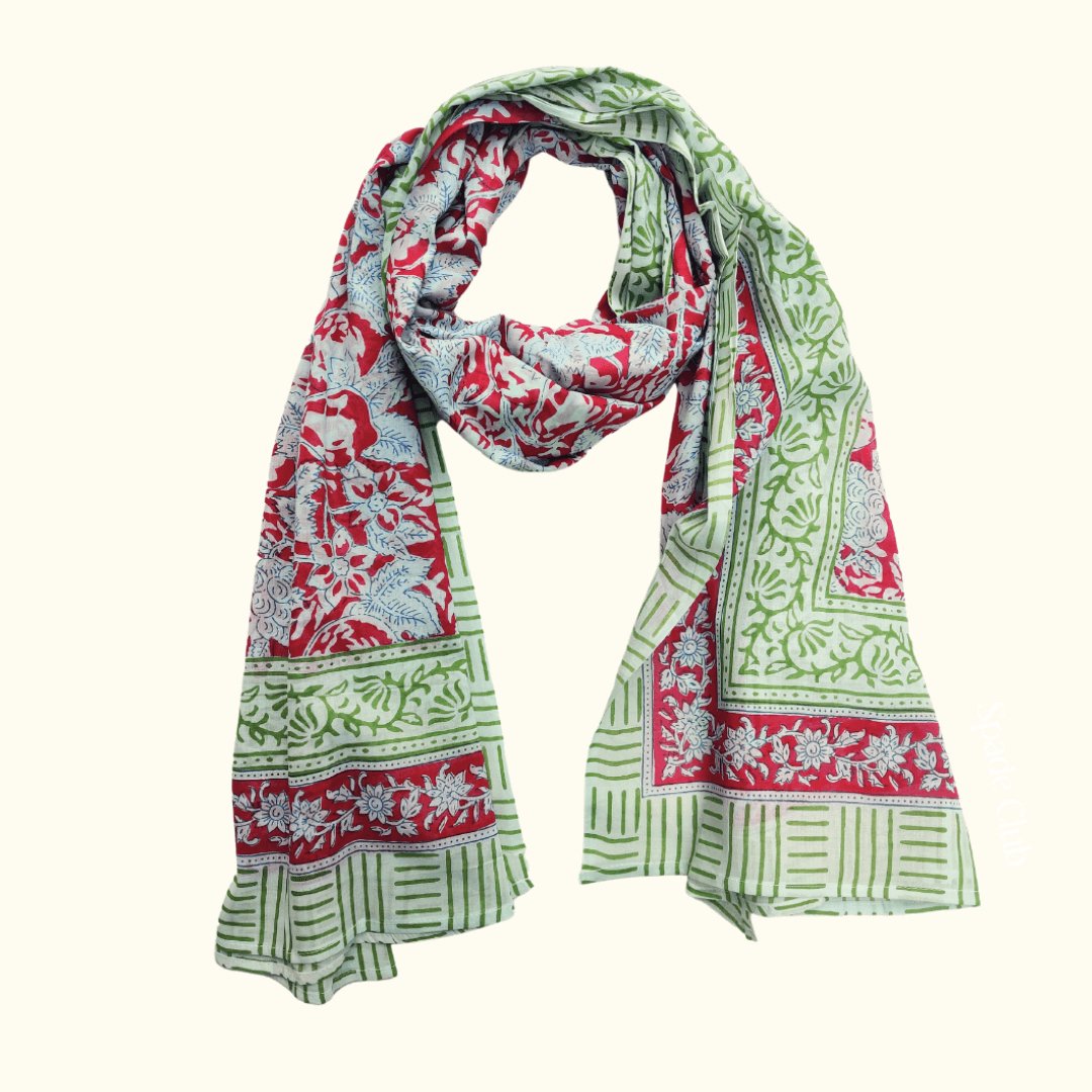 All White Printed Hand block Scarfs - GHAAVI.