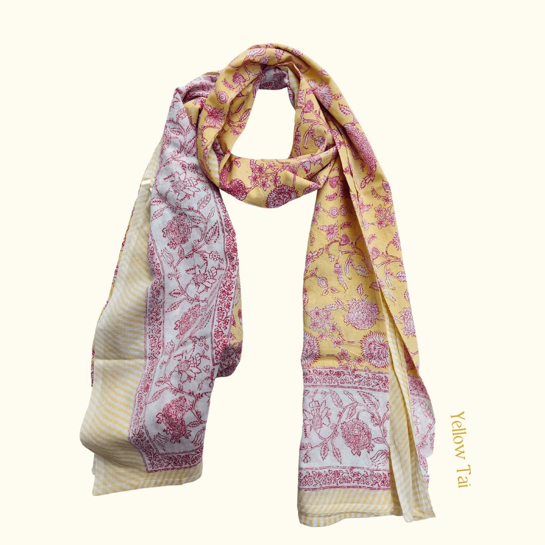 All White Printed Hand block Scarfs - GHAAVI.
