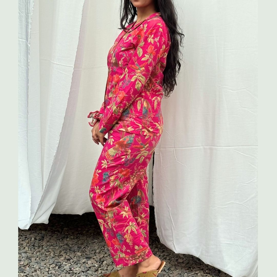 Bird of paradise Full Sleeve Pant Cotton Night suit - GHAAVI.