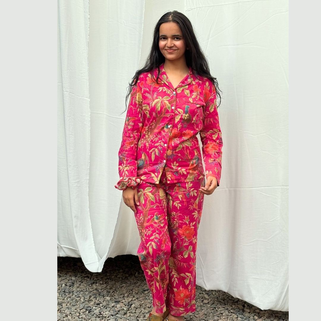 Bird of paradise Full Sleeve Pant Cotton Night suit - GHAAVI.