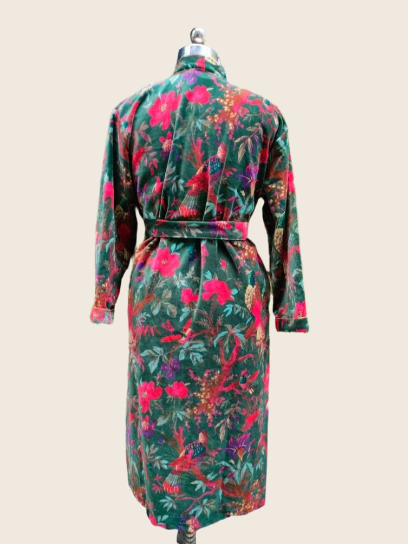 Bird of paradise Long Velvet Unisex Robe - GHAAVI.