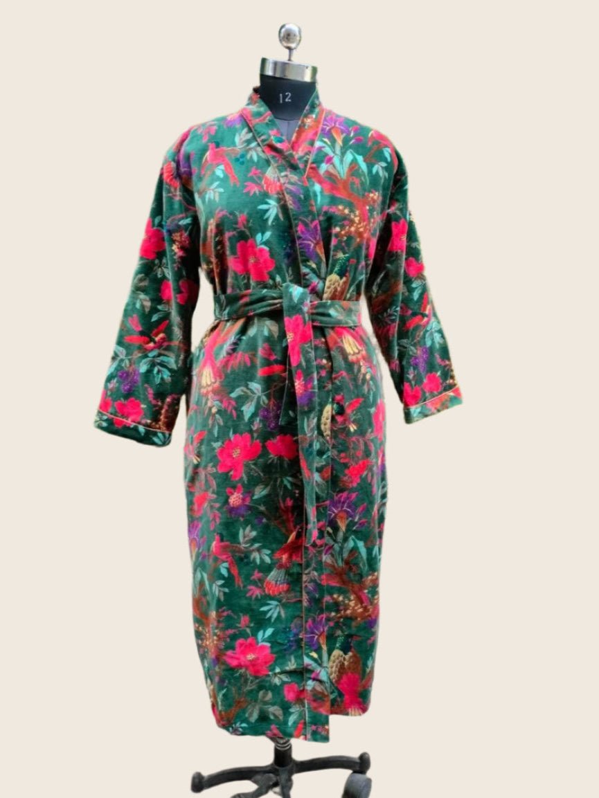 Bird of paradise Long Velvet Unisex Robe - GHAAVI.