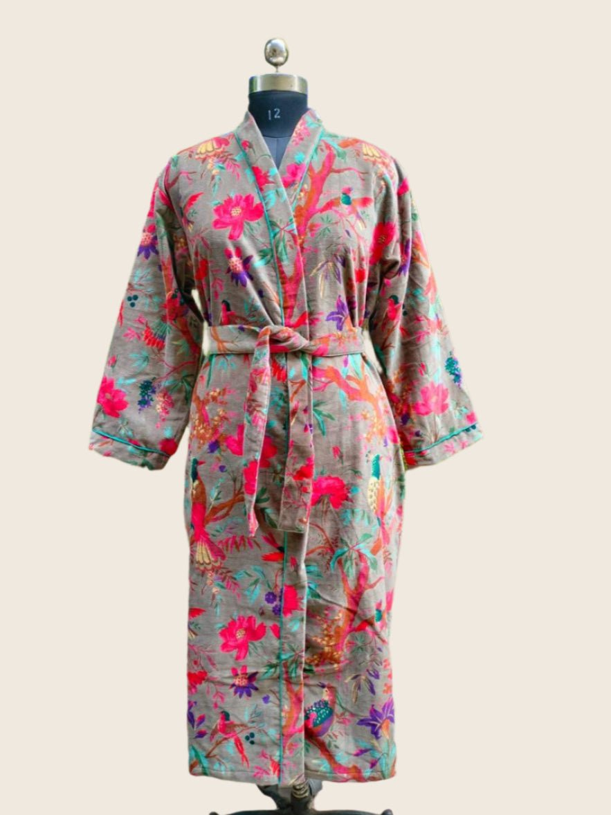 Bird of paradise Long Velvet Unisex Robe - GHAAVI.