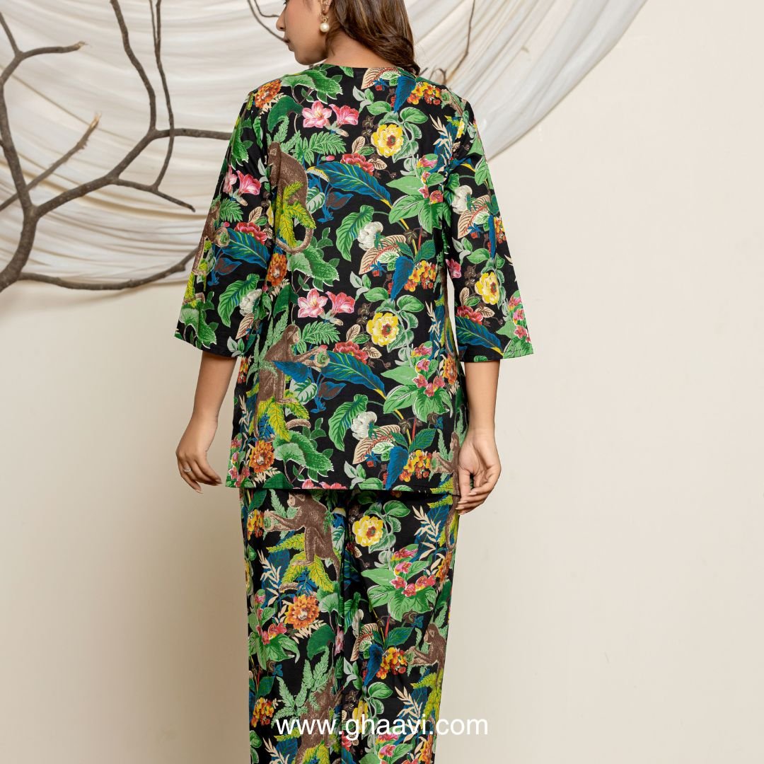 Black Monkey print lounge wear set - GHAAVI.
