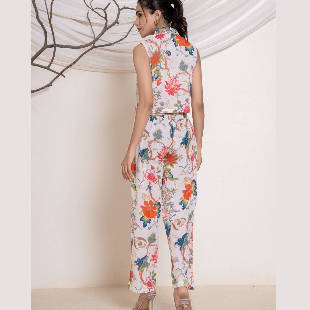 Blossom Whimsy white Cotton Co - ord set - GHAAVI.
