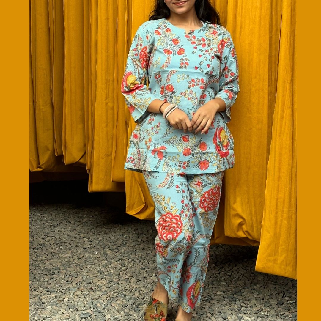 Blue Lulu print lounge wear set - GHAAVI.