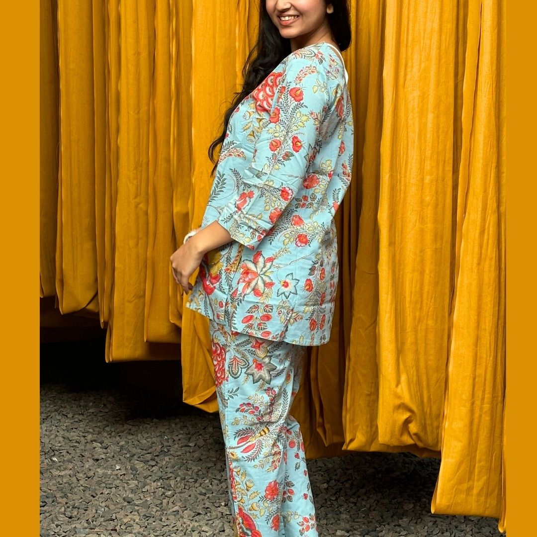 Blue Lulu print lounge wear set - GHAAVI.
