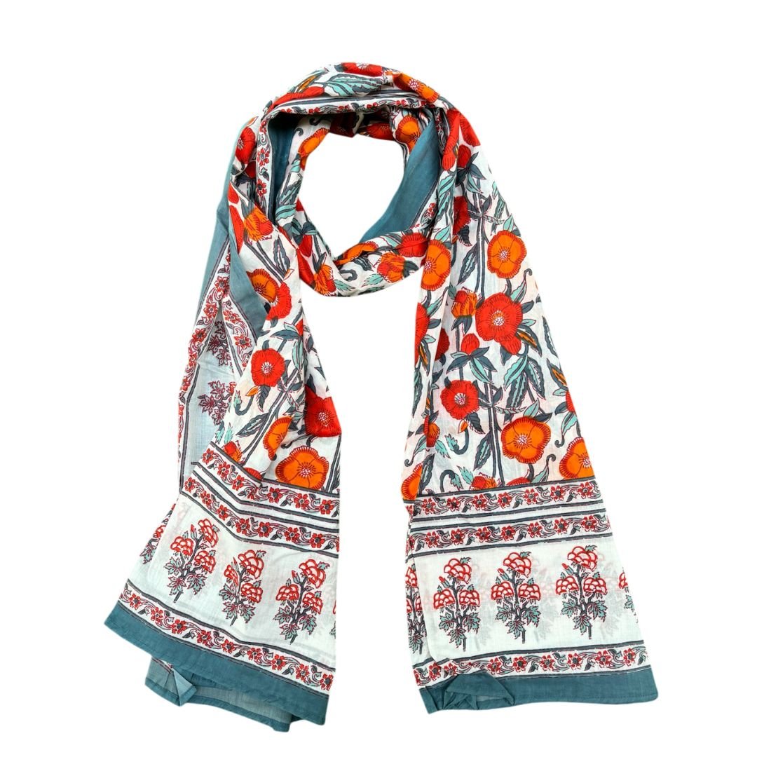 Blue Mist Hand block Printed Scarfs - GHAAVI.