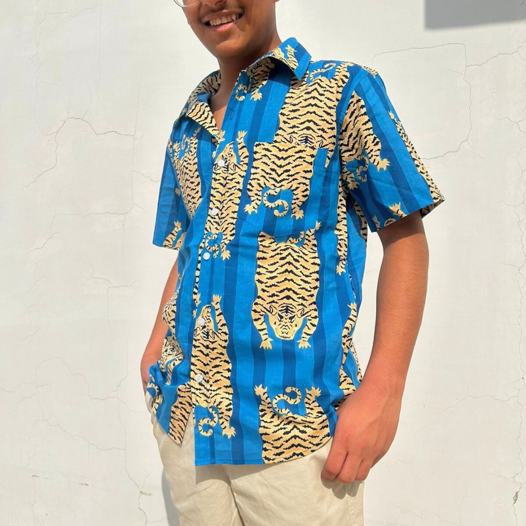 Blue Tiger print Casual Shirt - GHAAVI.