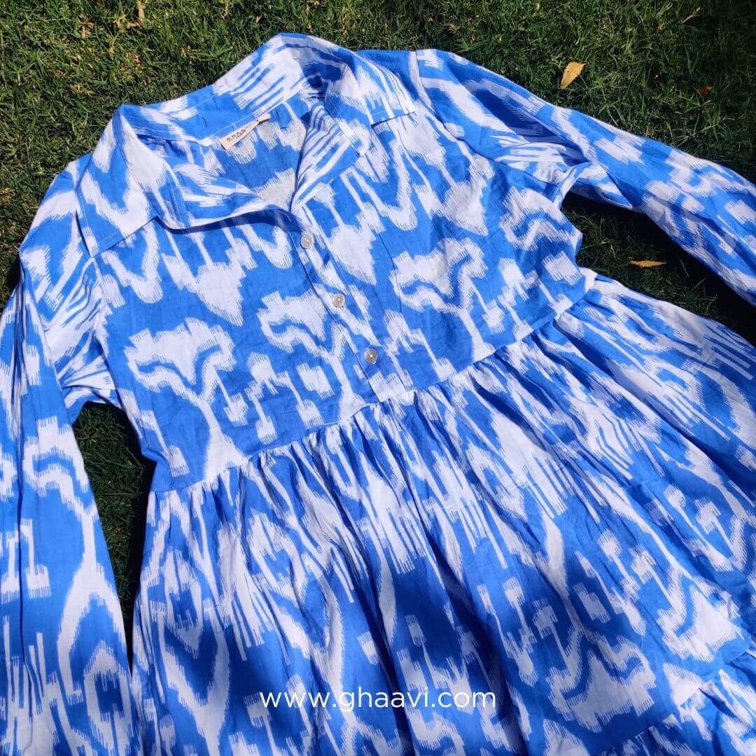 Bluebell Ikat Cotton Tier Dress - GHAAVI.