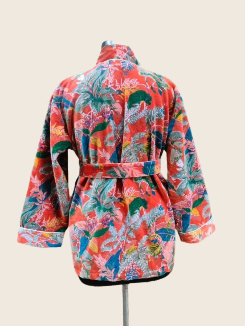 Brown Big Leafs Velvet Robe - GHAAVI.