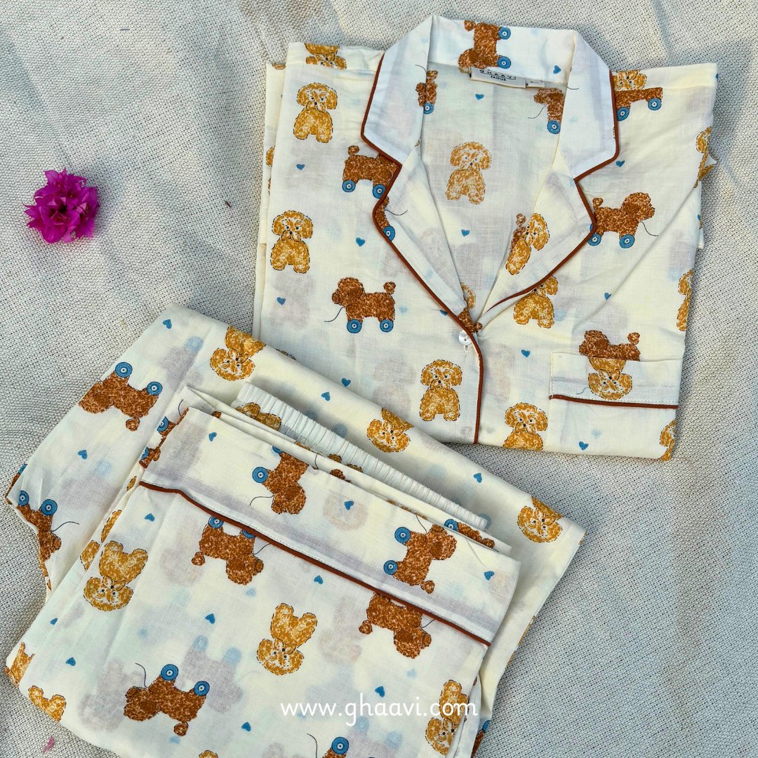 Brown Pup Cotton short sleeve shorts Night suit - GHAAVI.