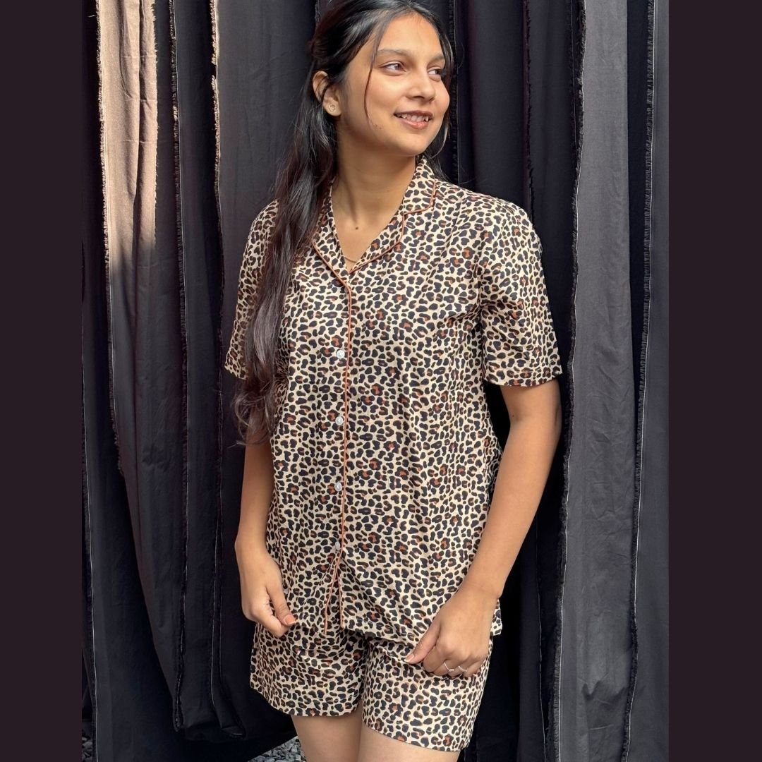 Cheetah print Cotton Night suit - GHAAVI.