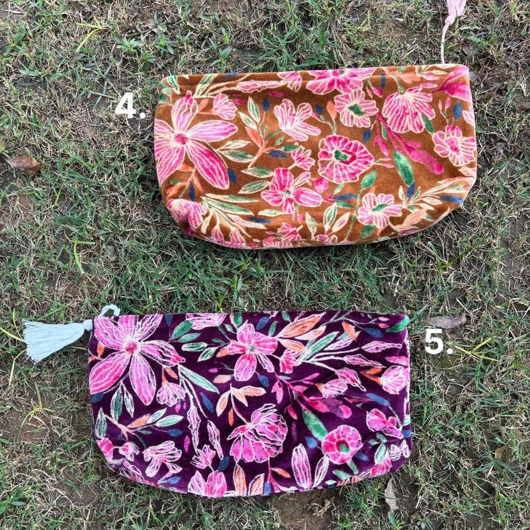 Floral Cotton Velvet small XL pouch - GHAAVI.
