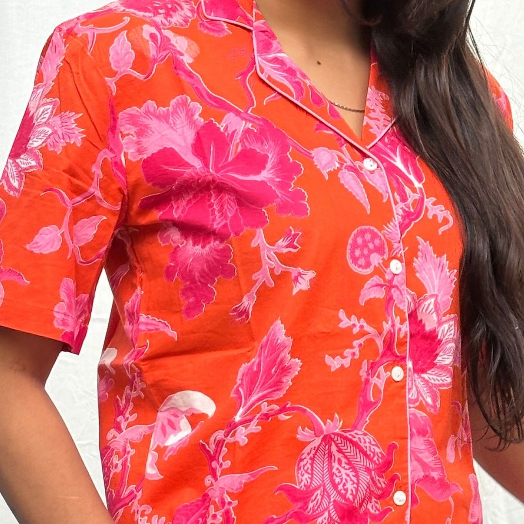 Floral Sunset short sleeve Shorts Cotton Night suit - GHAAVI.