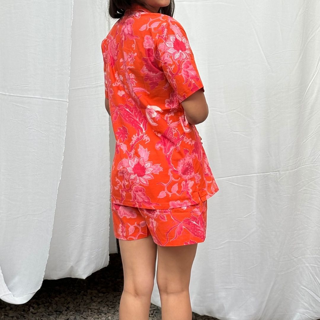 Floral Sunset short sleeve Shorts Cotton Night suit - GHAAVI.