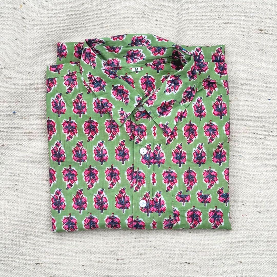Green Pink Motifs short sleeve Shirt