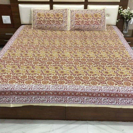 Mustard sunflower Print Bedsheet set - GHAAVI.