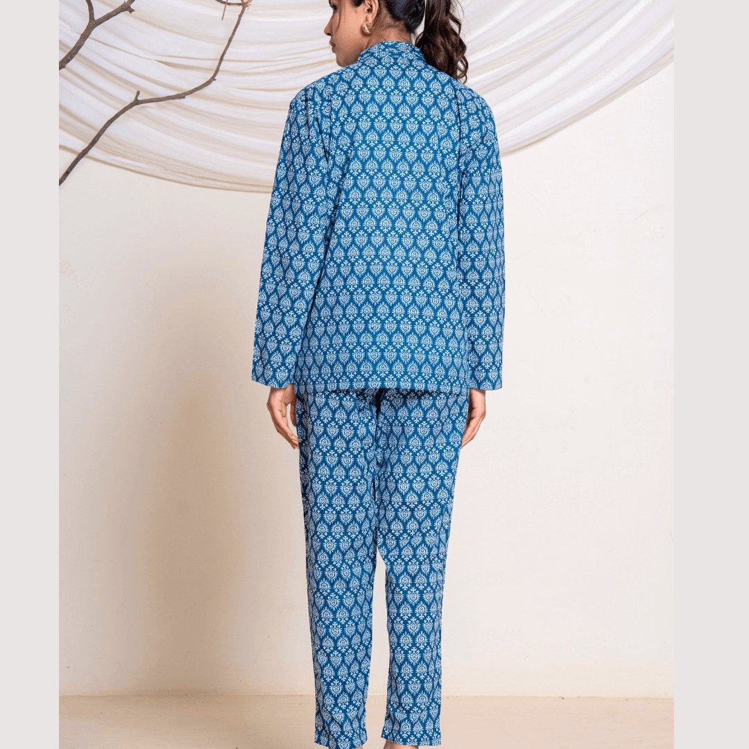 Navy Ajrakh all over print co - ord set - GHAAVI.