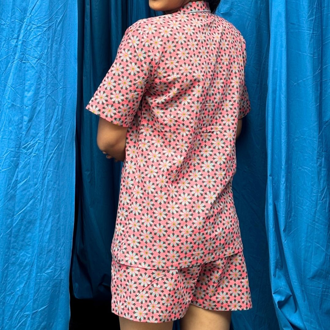Rosy Spin Print Cotton Short Sleeve Shorts Night suit