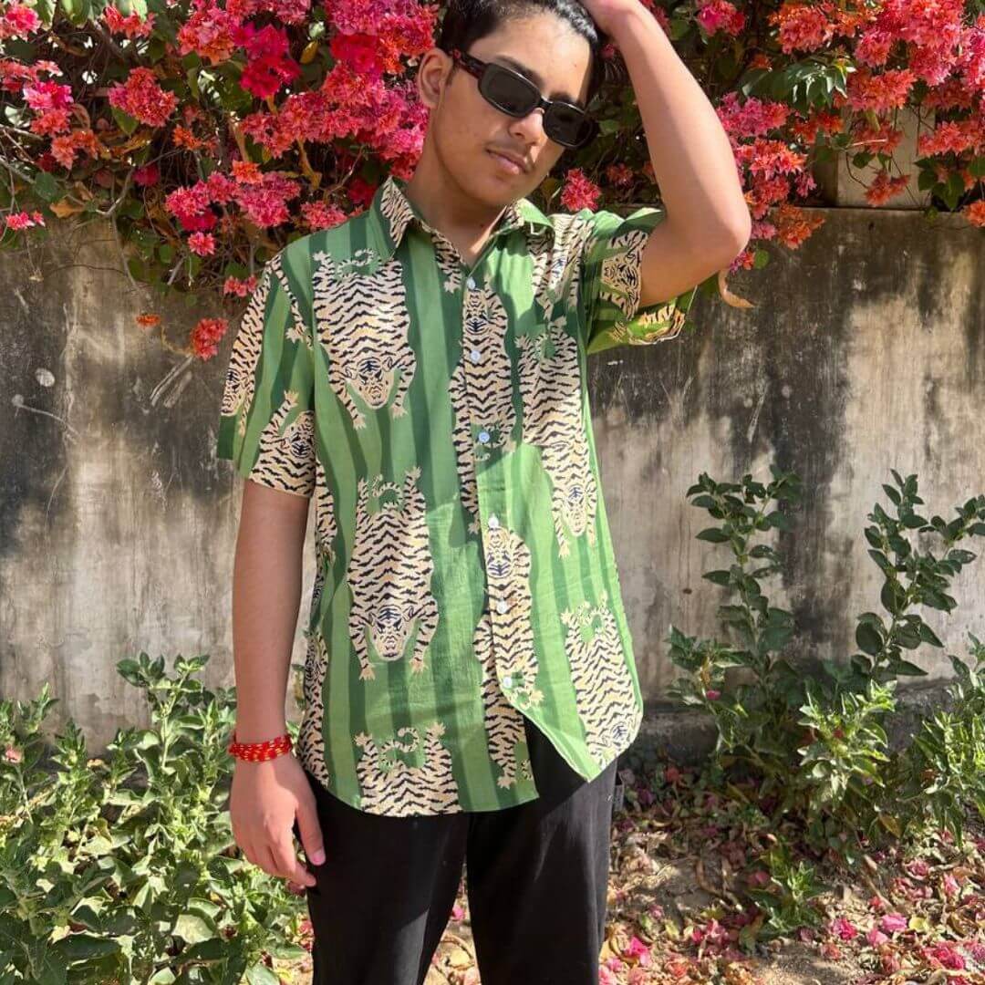 Sage Tiger Print Shirt - GHAAVI.