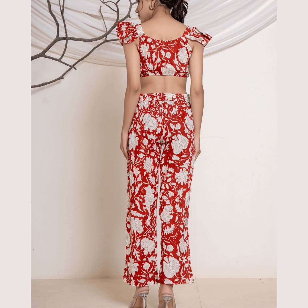 Scarlet Red Blossom Co - ord set - GHAAVI.