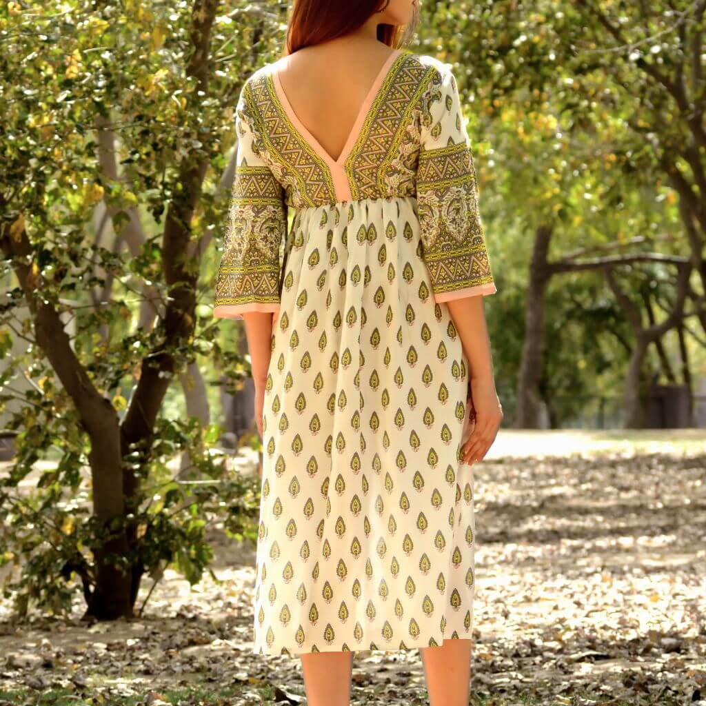 Ajrakh Print kaftan Dress - GHAAVI.