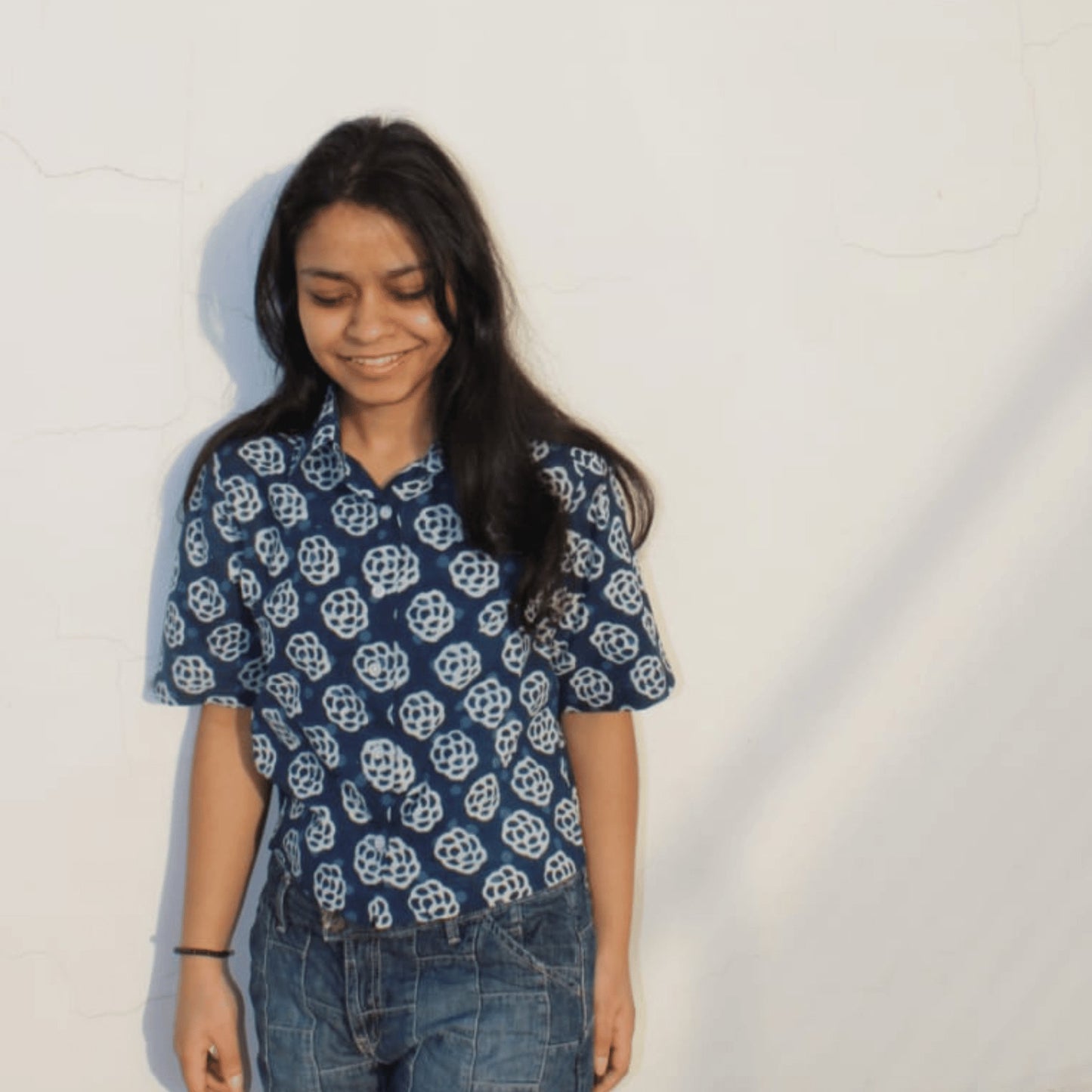 Beryl Hand Block Print Cotton Crop Shirt - GHAAVI.