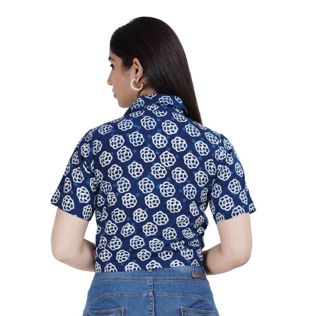 Beryl Hand Block Print Cotton Crop Shirt - GHAAVI.