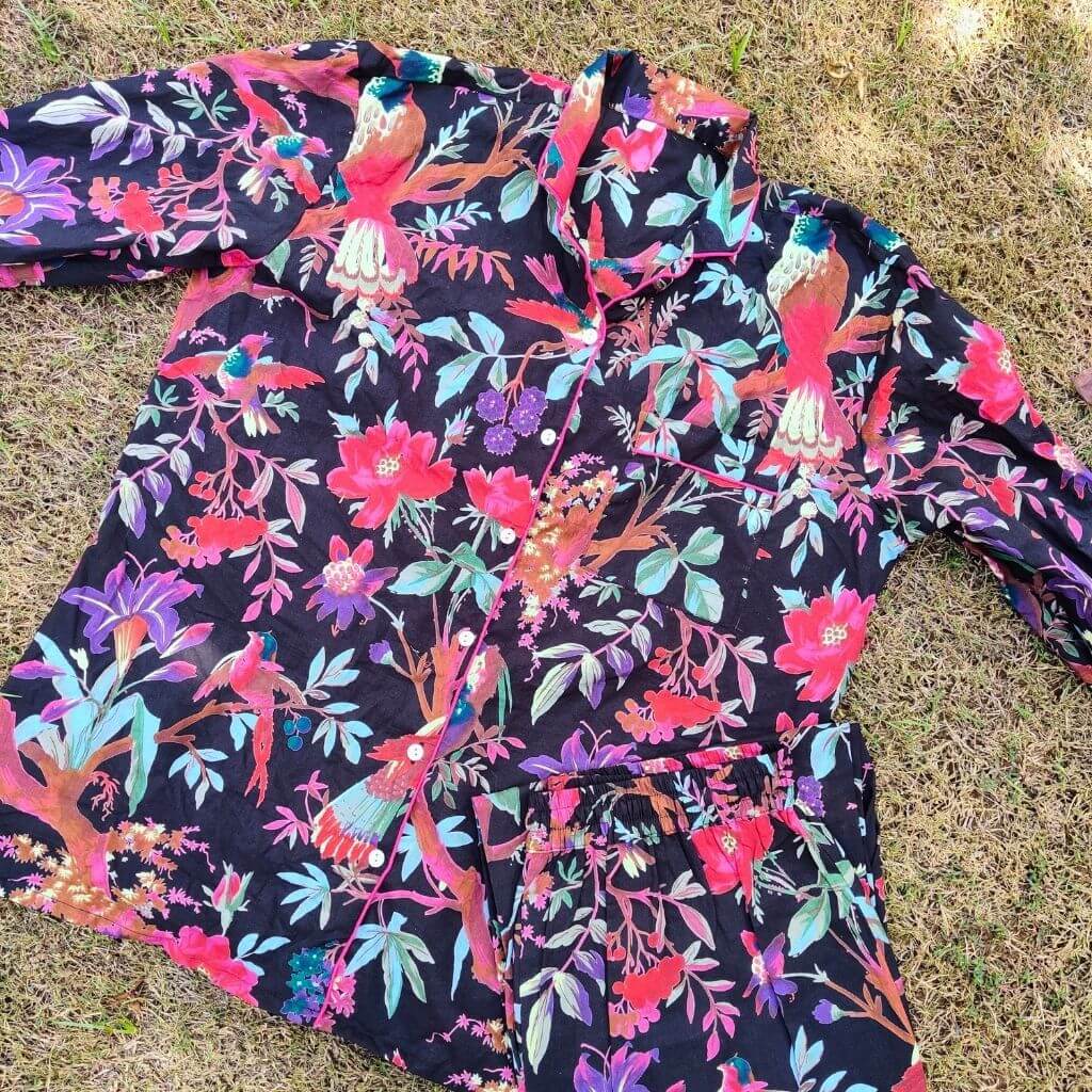 Black Bird Cotton Night suit - GHAAVI.