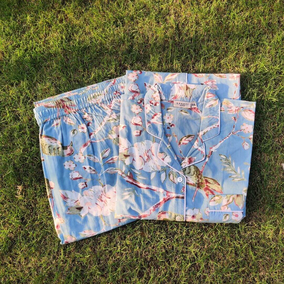 Blue Cloudy Bird Nightsuit - GHAAVI.
