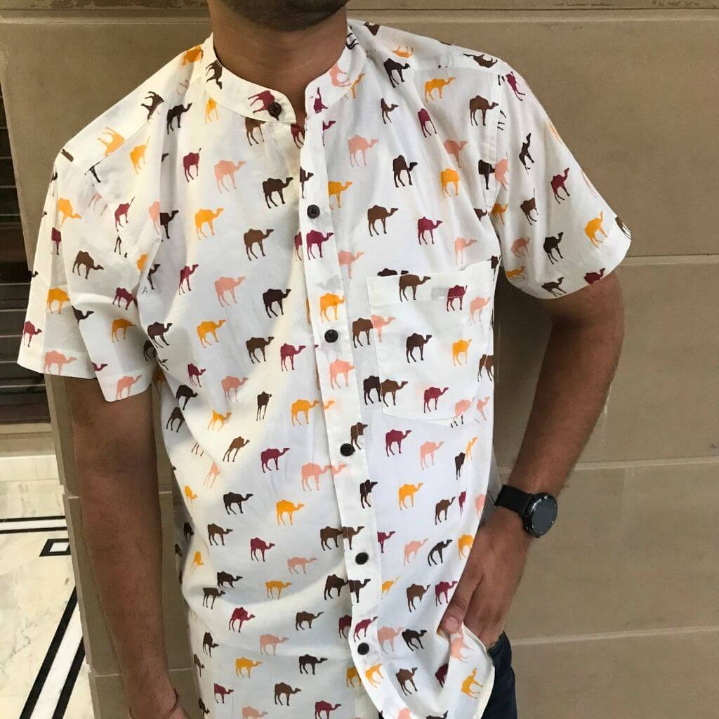 Brown Camel Short Sleeves Cotton Shirt - GHAAVI.